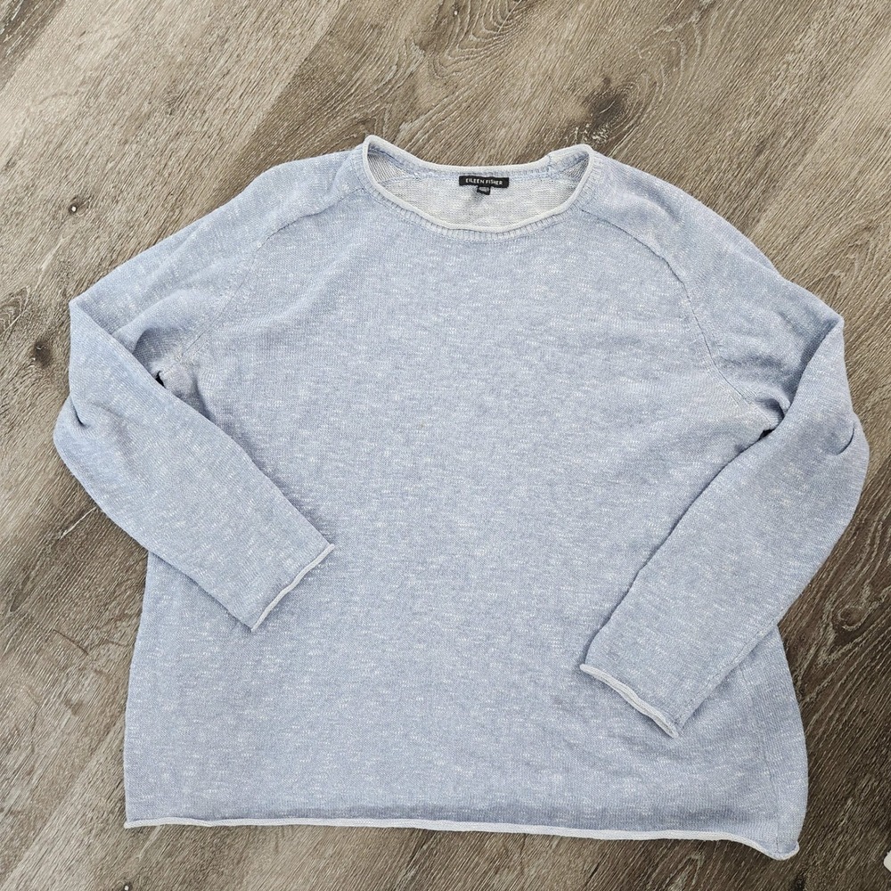 Eileen Fisher Womens Light Blue Marled Knit Raglan Crewneck Sweater Size M